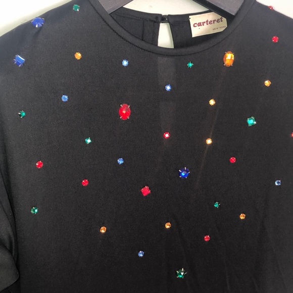 Vintage Jeweled Black Dress - Picture 2 of 14